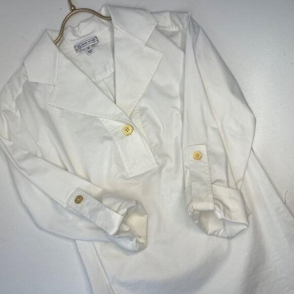 ST. John Sport Tunic Blouse White Convertible Sleeves Gold Button Detail SMALL - Picture 7 of 9
